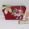 Roses print fabric make up bag in red 