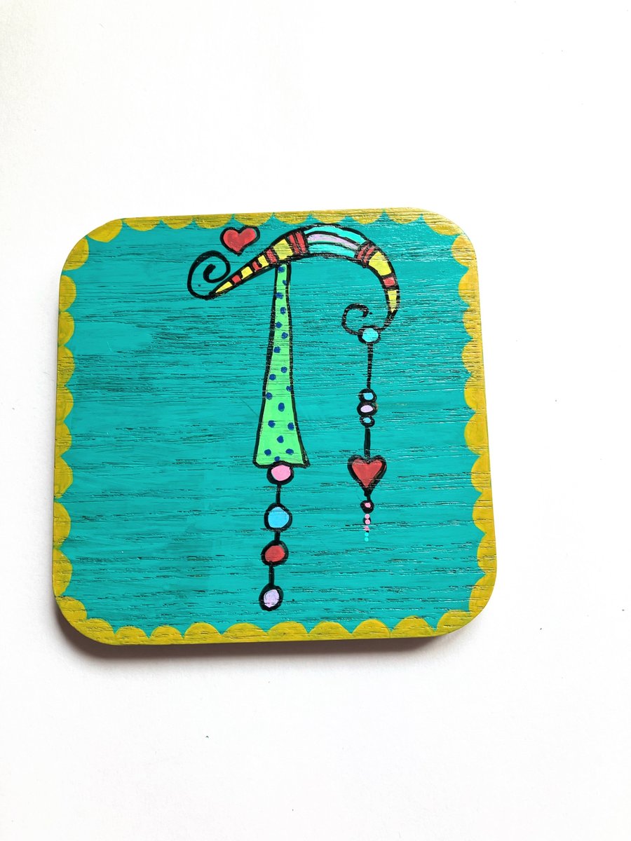 Up cycled hand painted coaster letter T