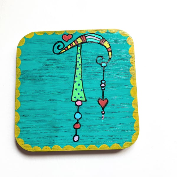 Up cycled hand painted coaster letter T