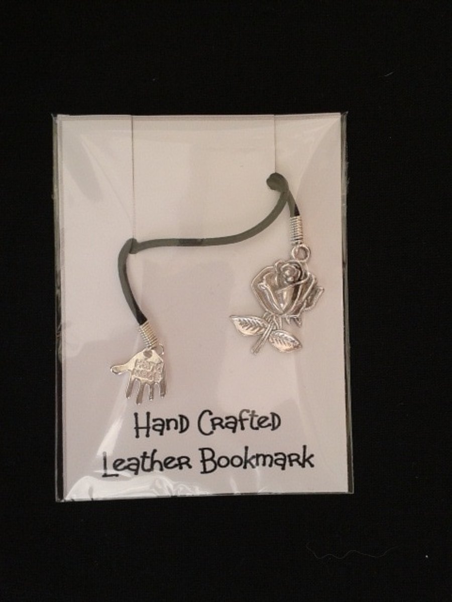 Rose charm and leather thong bookmark - SALE item 40% off