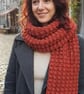 Handmade 7-Foot Puff Stitch Scarf: Rust Double-Strand Winter Accessory