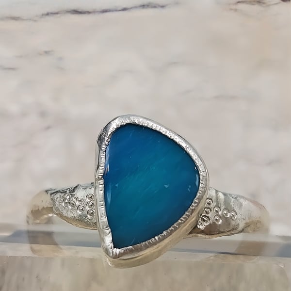 Handmade Opal Doublet Ring in Sterling Silver – Organic Rustic Ring - Size L