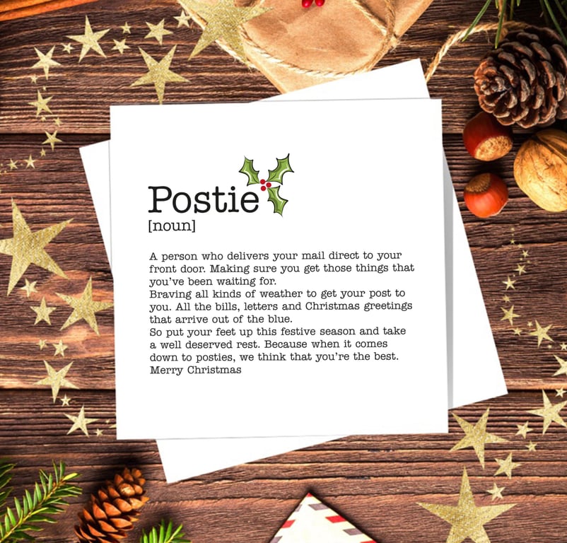 Postie Definition Christmas Card, Postman, Postwoman, blank inside
