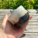 Handmade White and Brown Ceramic Cup - Handleless Stoneware Mug 225ml, 8oz