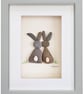 Pebble Art Rabbit Picture - Framed Handmade Bunnies - Wall Decor