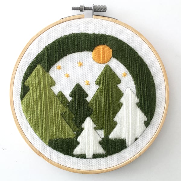 Tapestry Kit - Christmas Trees Wool Embroidery Kit, Long Stitch Kit