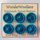 Dorset Buttons, Handmade, Electric Blue, Cotton Thread on Brass Rings, 2cm