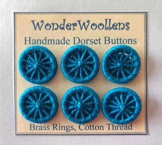 Dorset Buttons, Handmade, Electric Blue, Cotton Thread on Brass Rings, 2cm