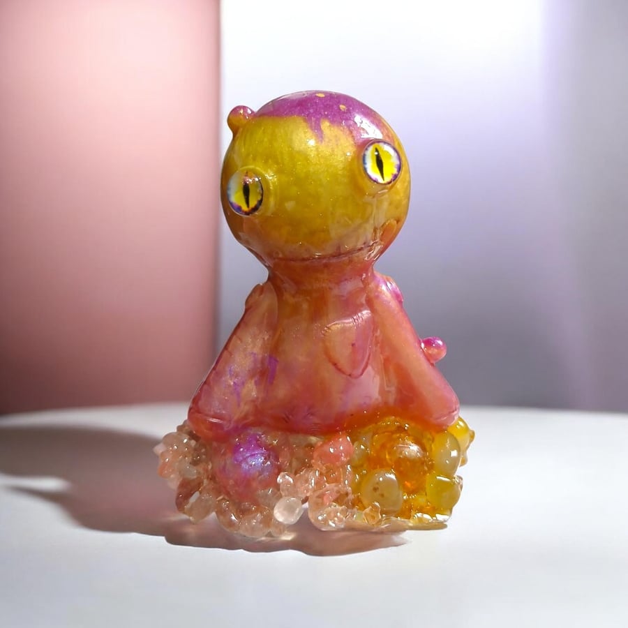 Sunset Guardian with cherry and rose quartz