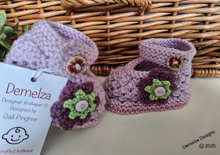 Designer Artisan Baby Girl's Lilac Lacey Flower Shoes  3-6 months size