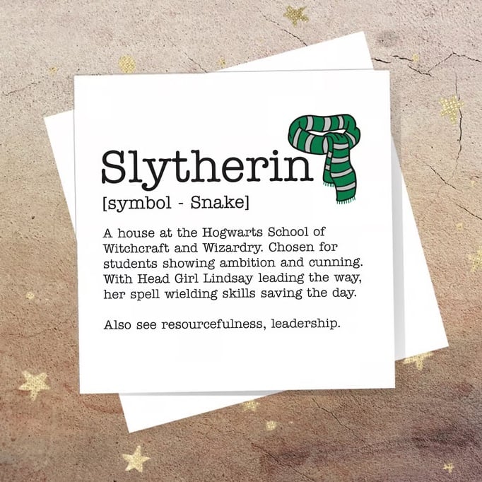 Slytherin definition card - Harry Potter, Hogwarts, blank inside