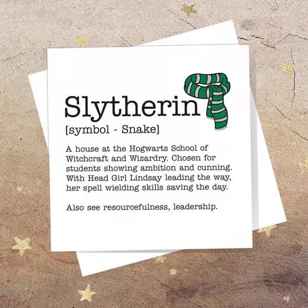 Slytherin definition card - Harry Potter, Hogwarts, blank inside