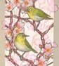 Japanese white-eye birds on spring blossom branches, original bird drawing - Image 5