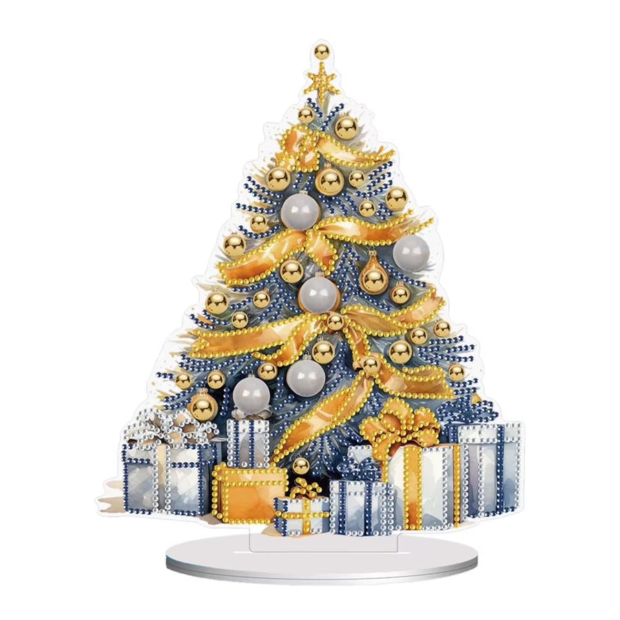5D DIY Christmas Tree with Yellow Ribbon Diamond Painting Kit Crystal Embroidery