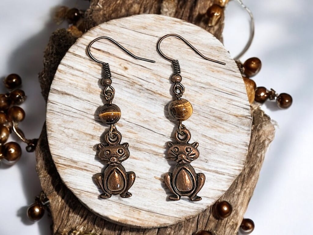 Vintage bronze frog earrings. A unique, one off design, boho jewellery