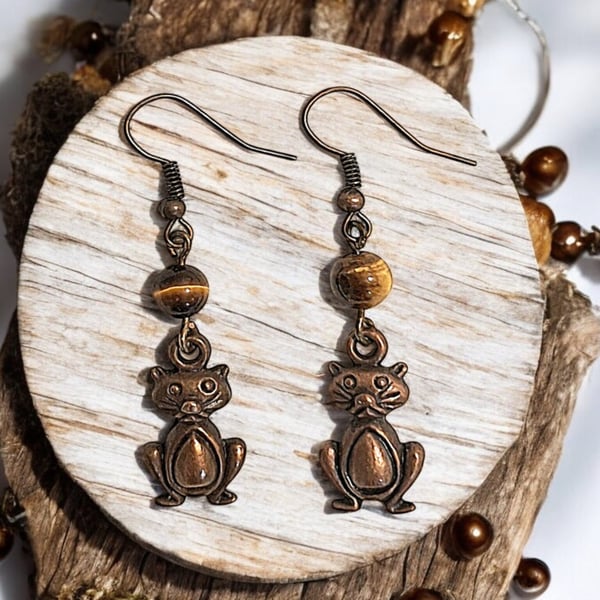 Vintage bronze frog earrings. A unique, one off design, boho jewellery