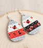 Ladybird Teardrop Earrings – Handmade Washi Dangles with Silvery Finish - Image 3