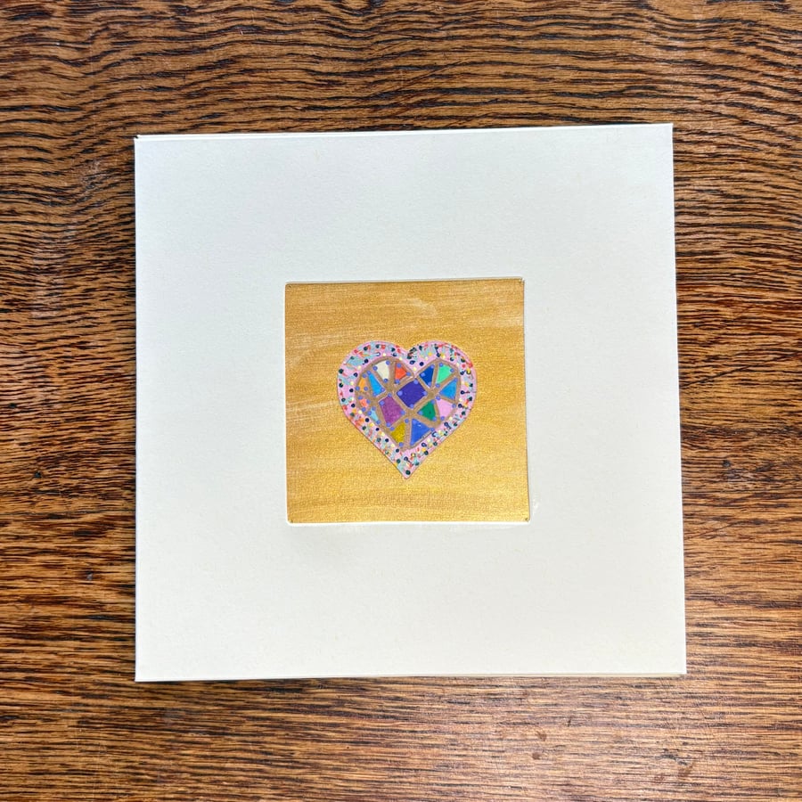 Hand painted collage card - ‘Stained Glass Heart No.2’