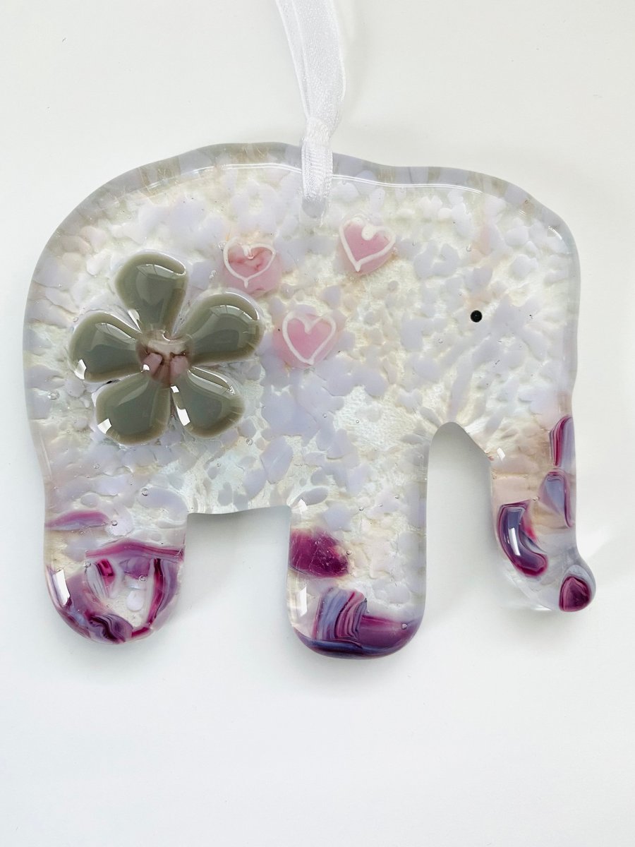 Fused glass elephant hanging ornament