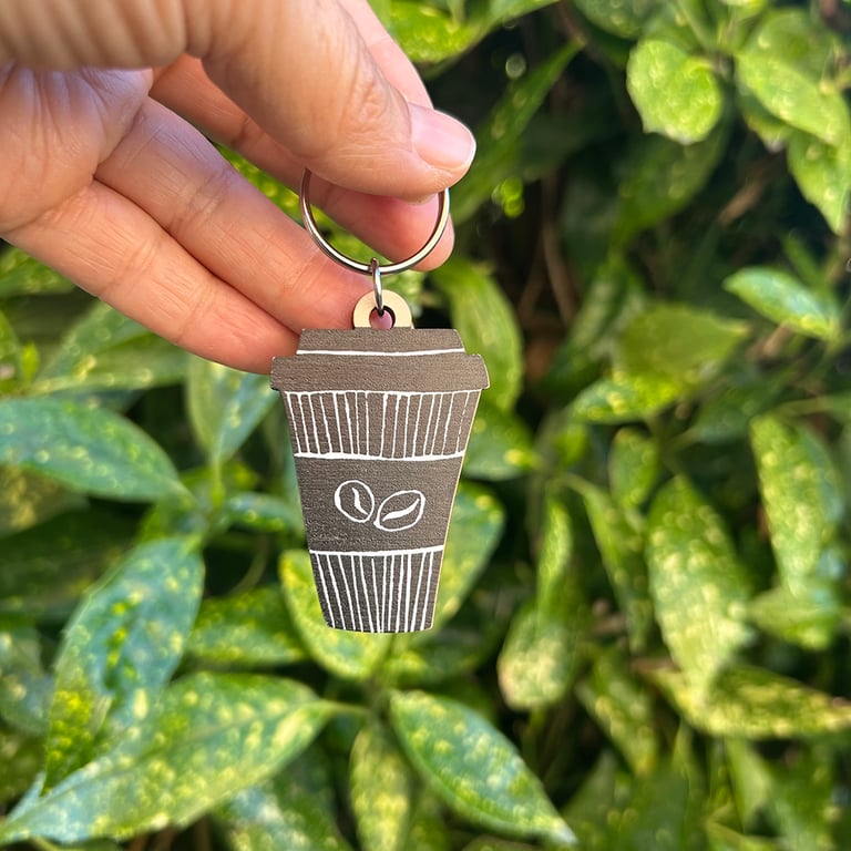 'But First Coffee' Wooden Keyring