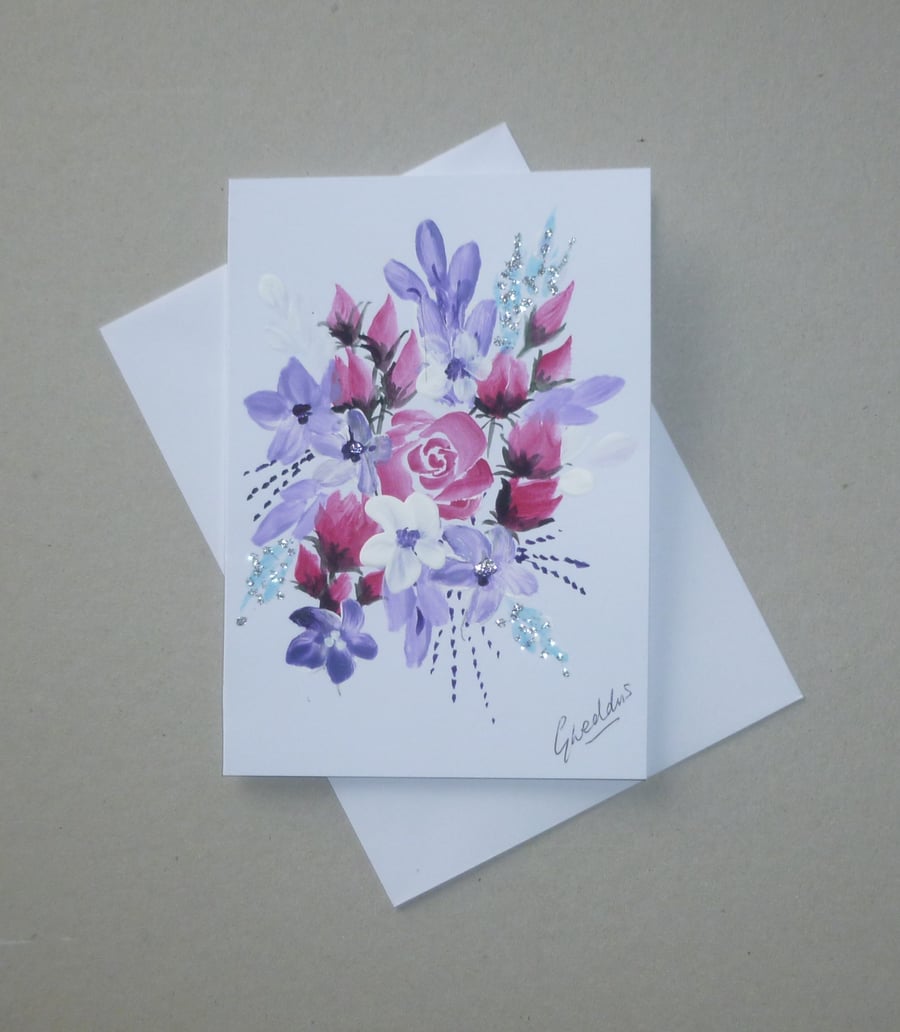 hand painted floral greetings card ( ref FA 330 )