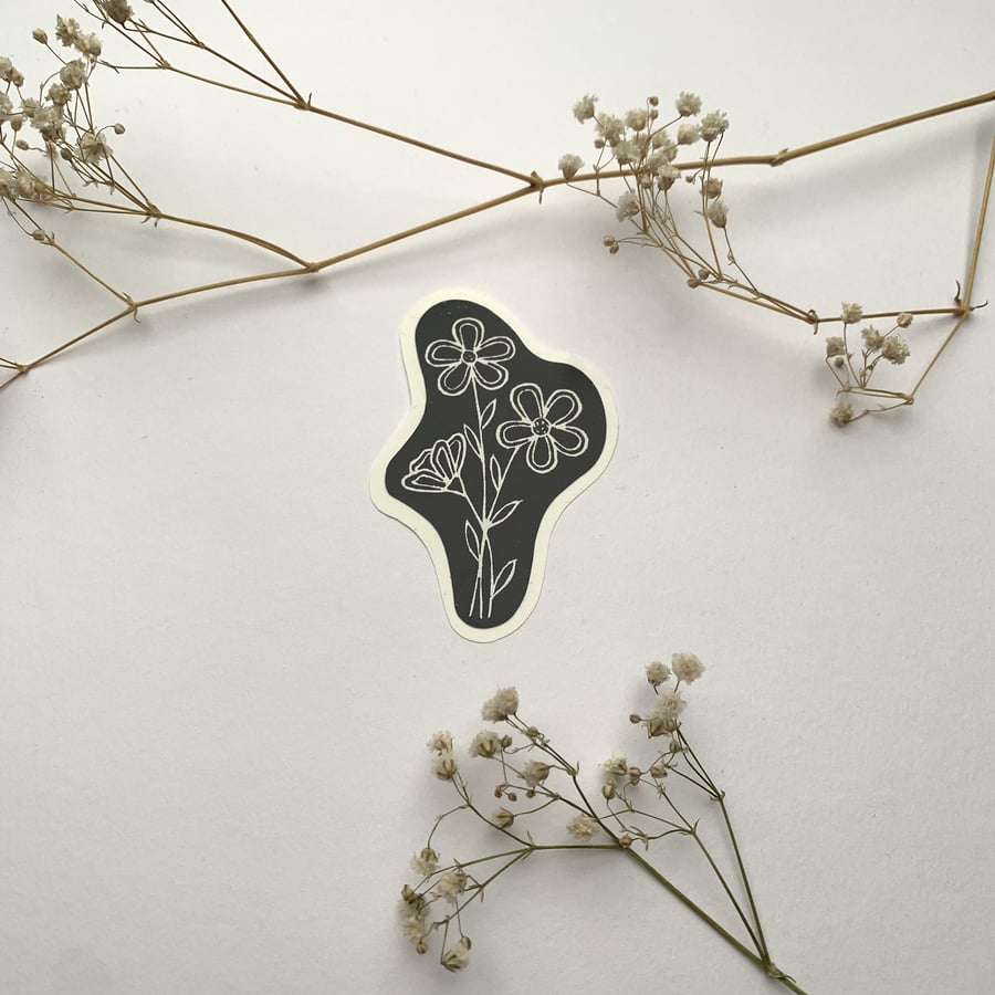 Floral Black and White Sticker