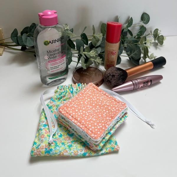 Reusable Face Pads, Pack of 7 - Green & Orange Floral