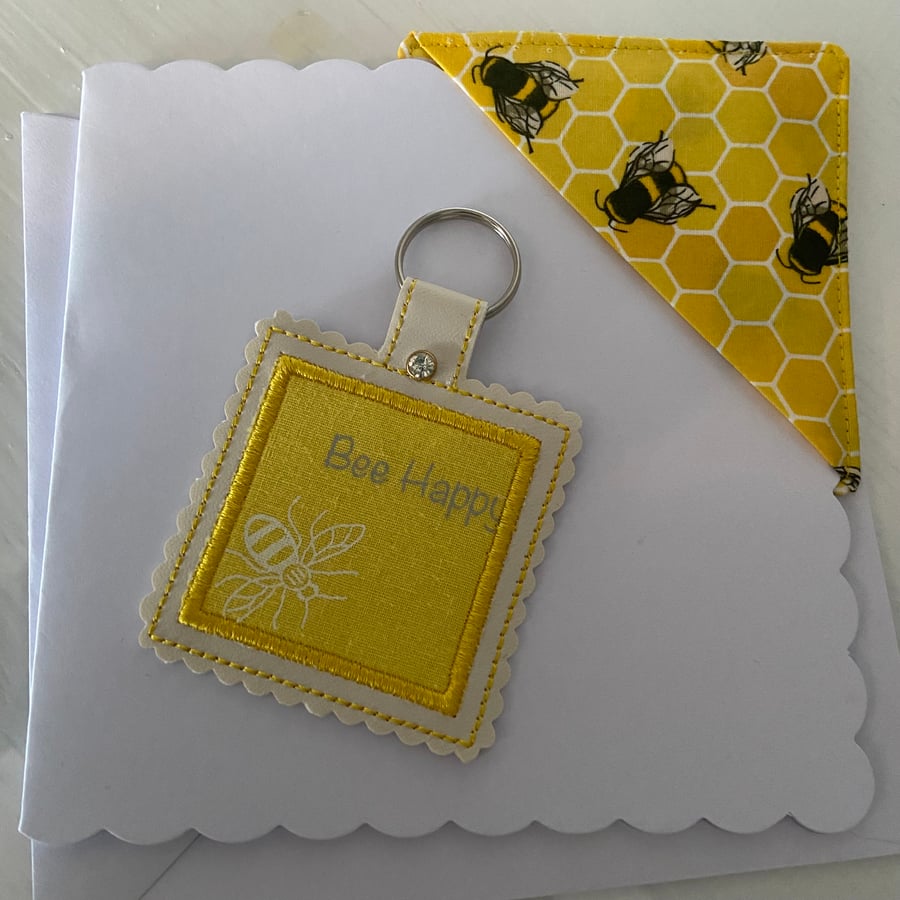 Handmade Honeycomb Corner Bookmark & Bee Happy Keyring Set