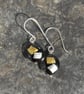Sterling silver and Murano glass earrings - silver and gold on black  