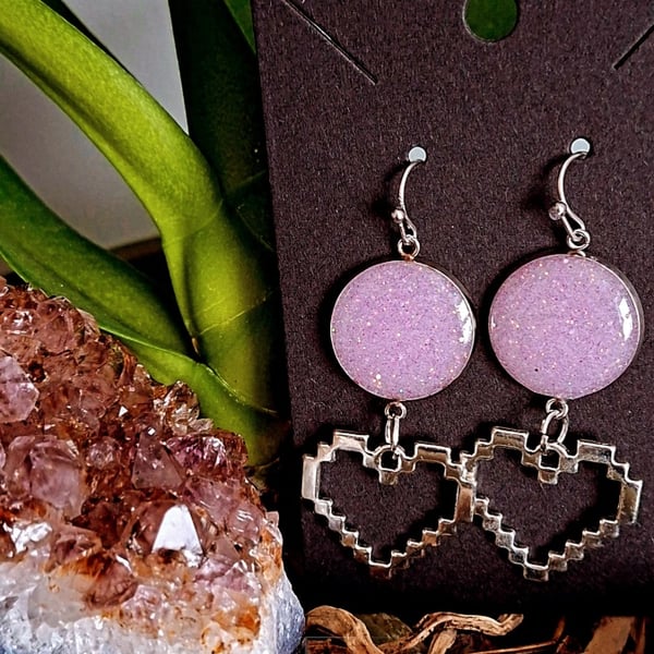 Dangly Earrings emo alt spooky cute heart pixel gothic