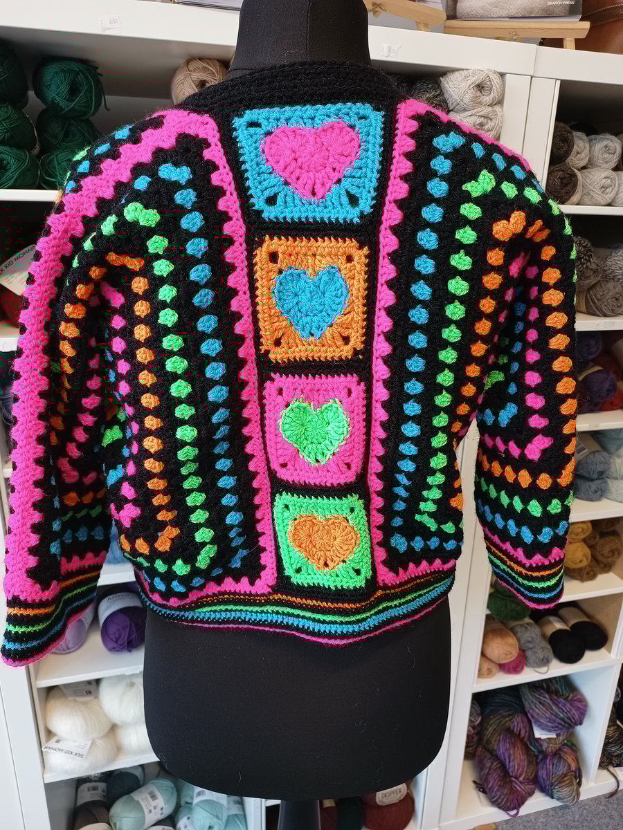 Bright rainbow heart hexigan cardigan