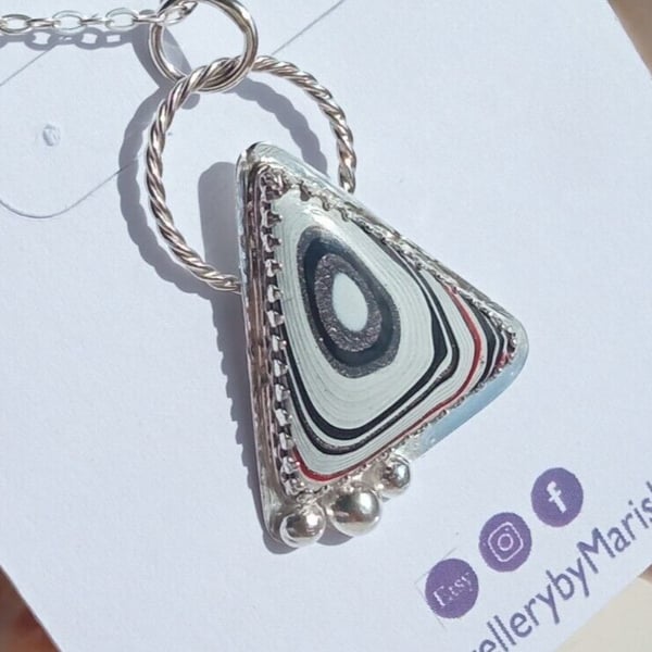 Fordite Necklace Sterling Silver Jewellery Gift Triangle Pendant Recycle Upcycle