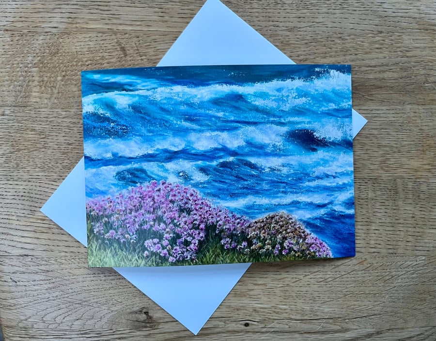 Thrift on the Cliffs - Cornish coast card