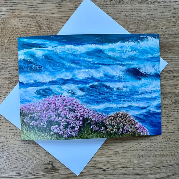 Thrift on the Cliffs - Cornish coast card