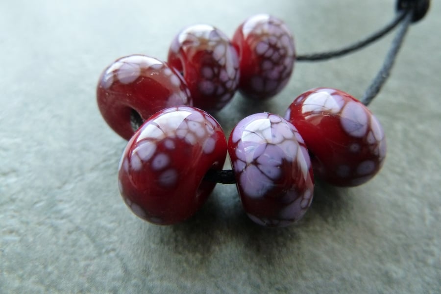 red and purple lampwork glass beads