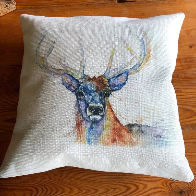 Monarch. Red Deer Stag Cushion Cover, Wildlife Art Cushion, Stag Textile Print, 