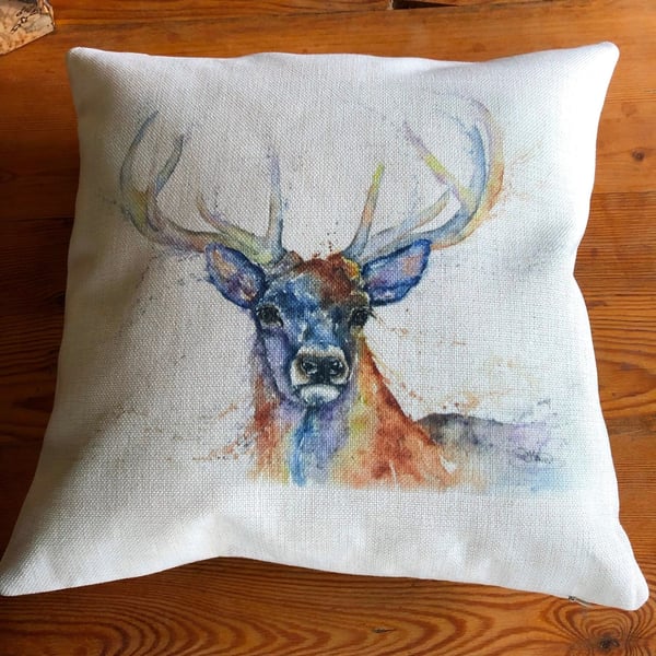 Monarch. Red Deer Stag Cushion Cover, Wildlife Art Cushion, Stag Textile Print, 