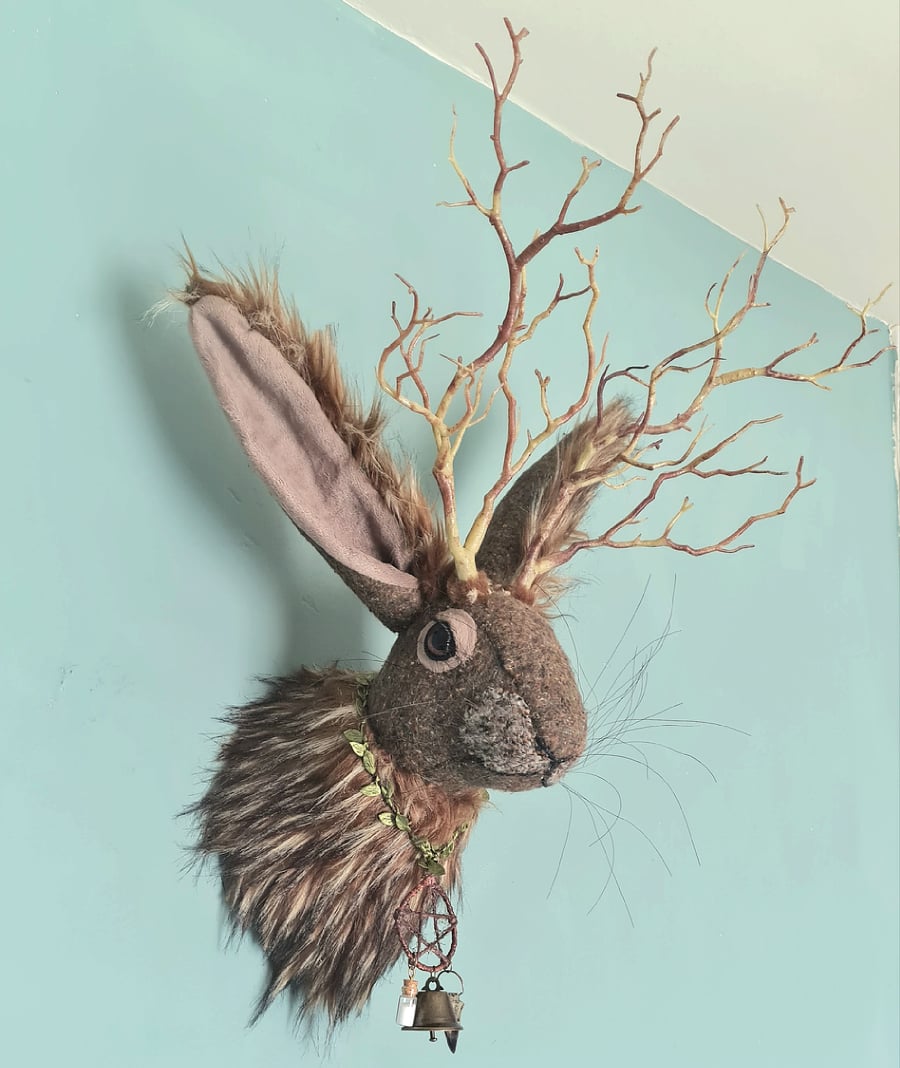 Faux jackalope head wall mount- Oberon 
