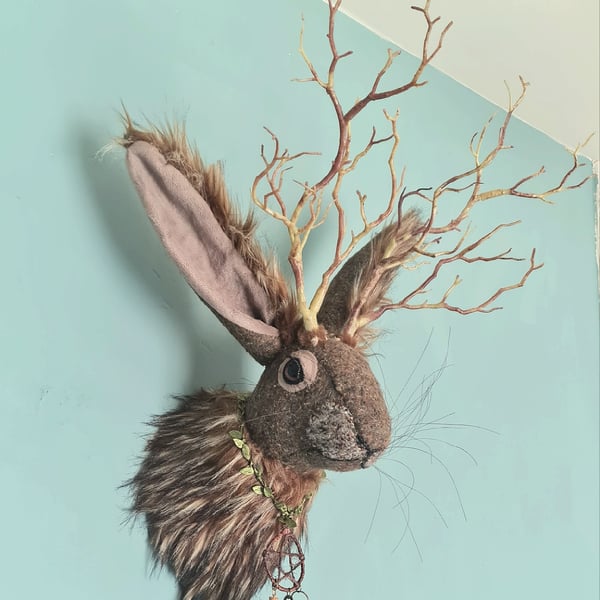 Faux jackalope head wall mount- Oberon 