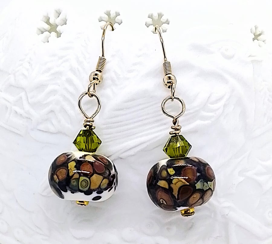 Lampwork Glass Bead Earrings, Gold Filled Earwires