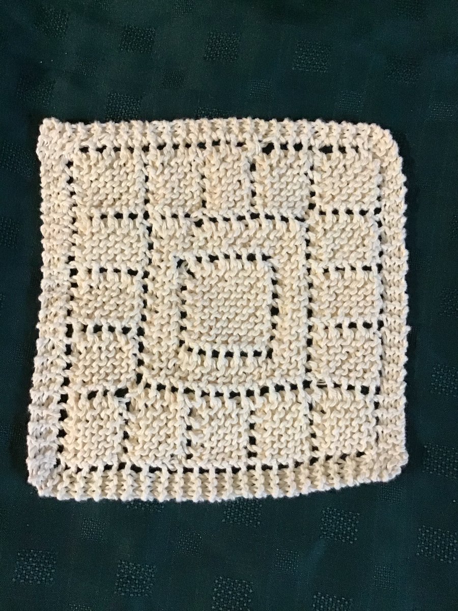Hand knit cotton washcloth dishcloth cream pretty lace detail