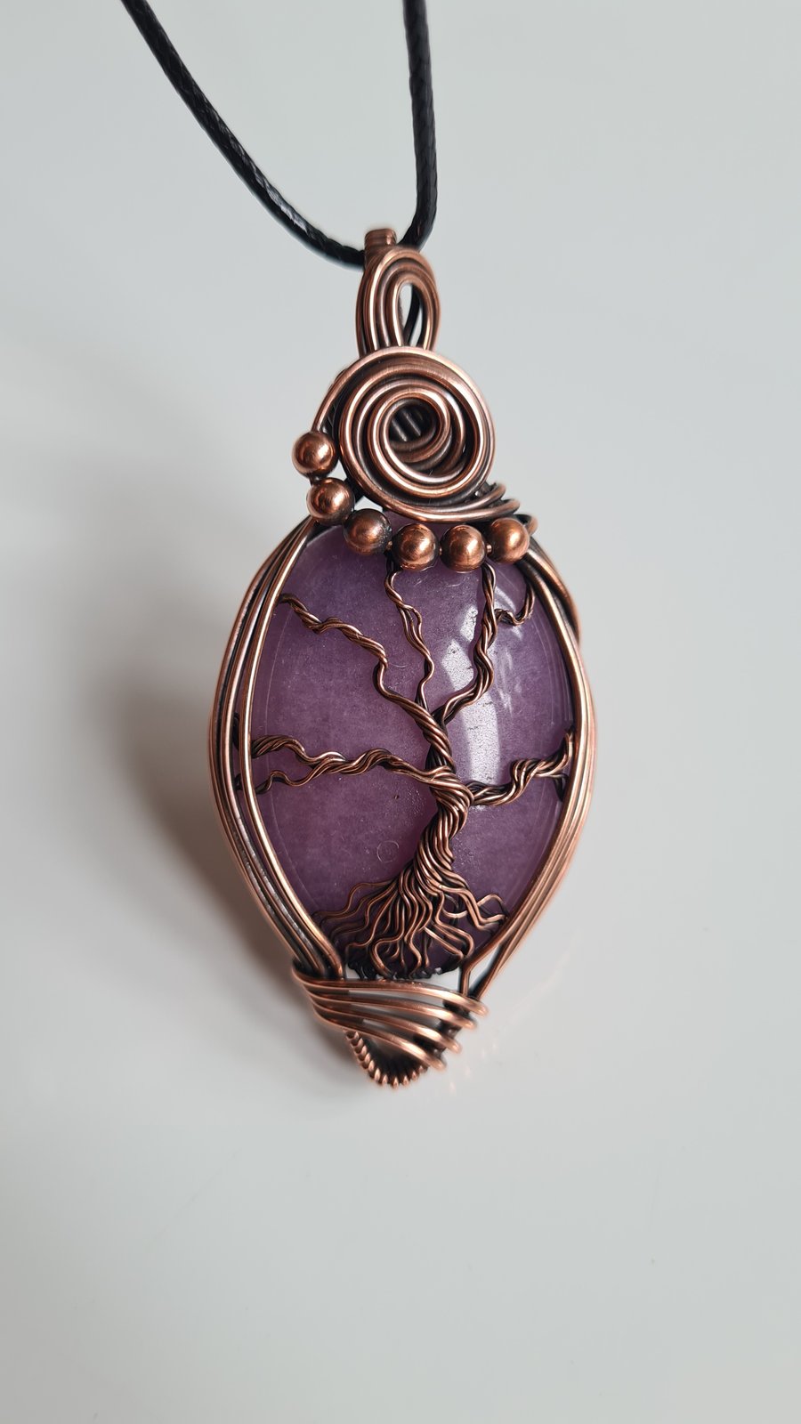 Purple Tree of Life Copper & Gypsum Spar Crystal Necklace Pendant Gift Jewellery