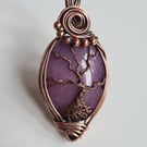 Purple Tree of Life Copper & Gypsum Spar Crystal Necklace Pendant Gift Jewellery