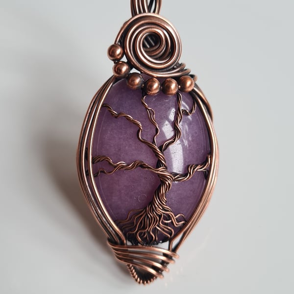 Purple Tree of Life Copper & Gypsum Spar Crystal Necklace Pendant Gift Jewellery