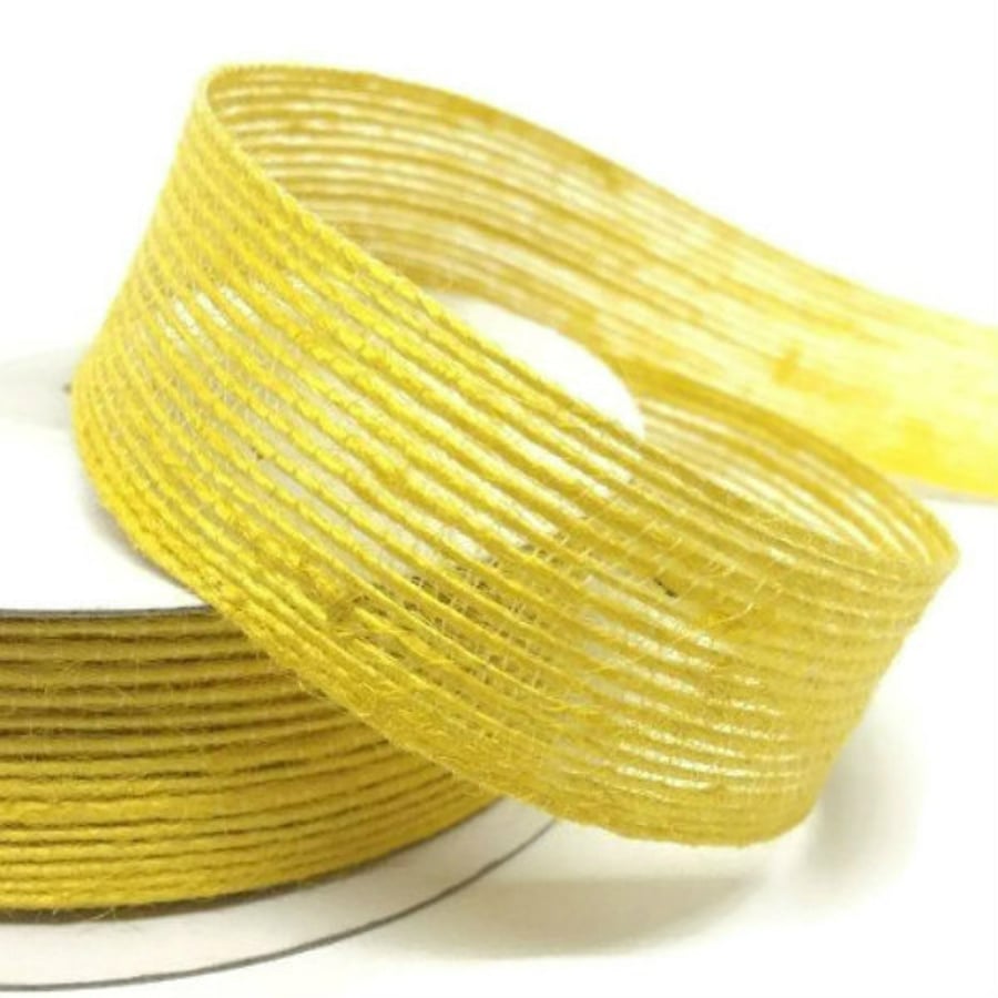 Hessian Style Ribbon,  Yellow Hessian, 10 Metre Roll x 15mm