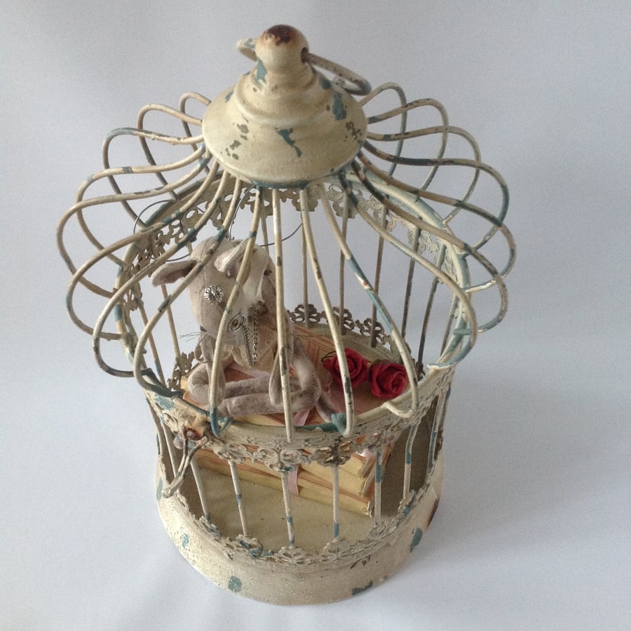 "Mouse in a bird cage" handmade textile mouse.