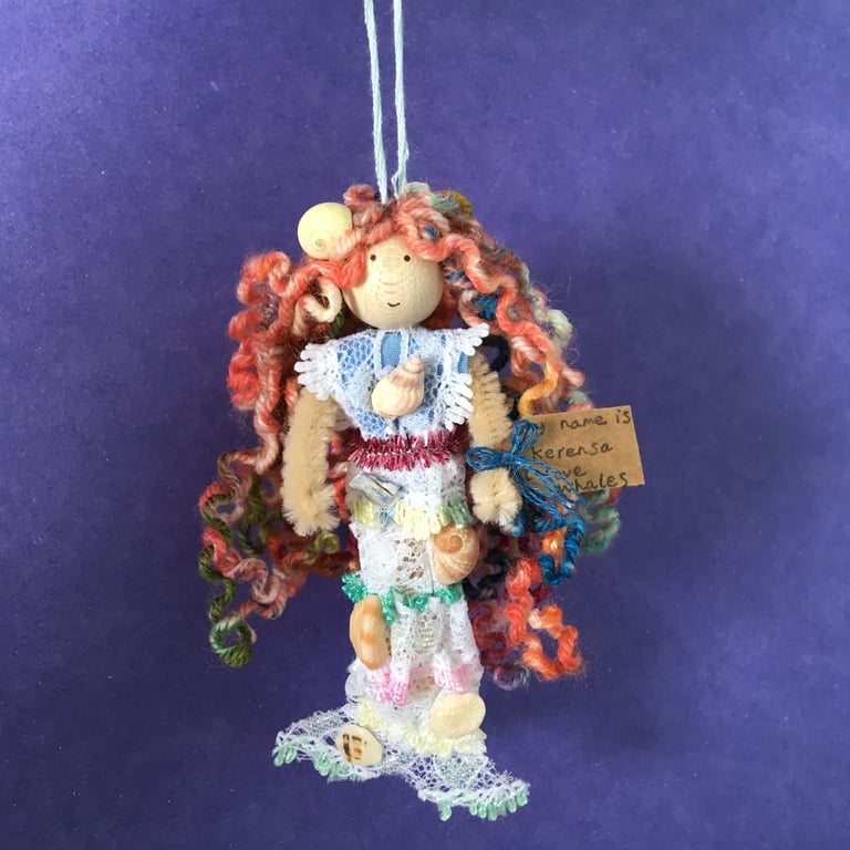 Tiny Mermaid Doll Hanging Decoration, Kerensa, Sea Themed Mermaid Gift