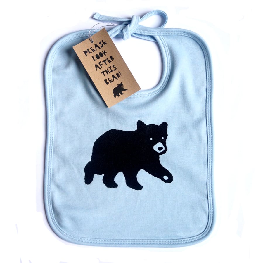 'Baby Bear Blue' Organic Cotton Bib