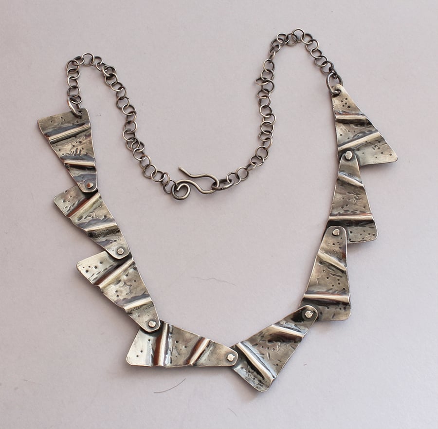 Industrial Chic - Modern Designer - Dynamic Triangles - Folded Silver Necklace