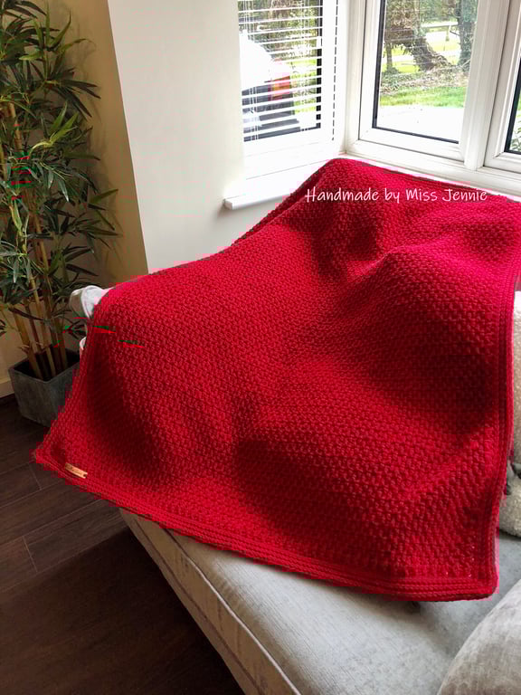 Crochet Afghan, Sofa throw, Chunky throw, Red blanket